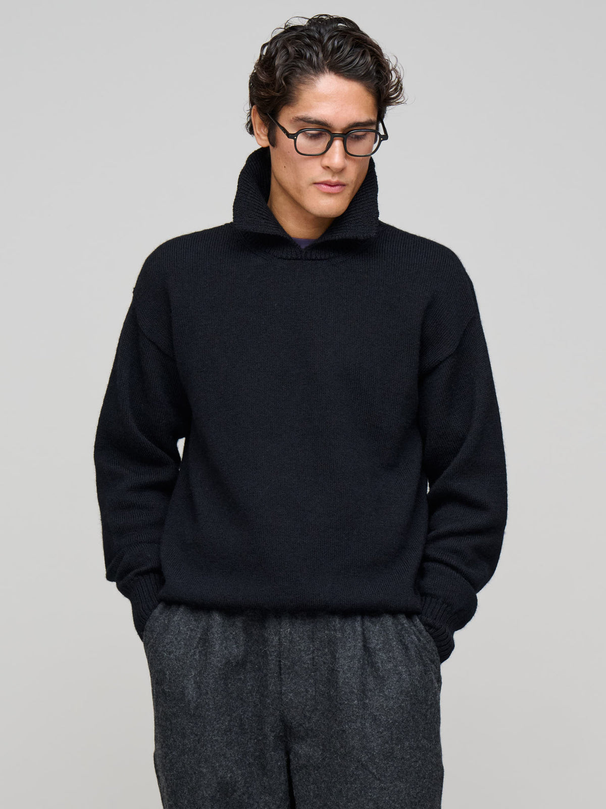 Chunky Collared Sweater Virgin Wool, Black
