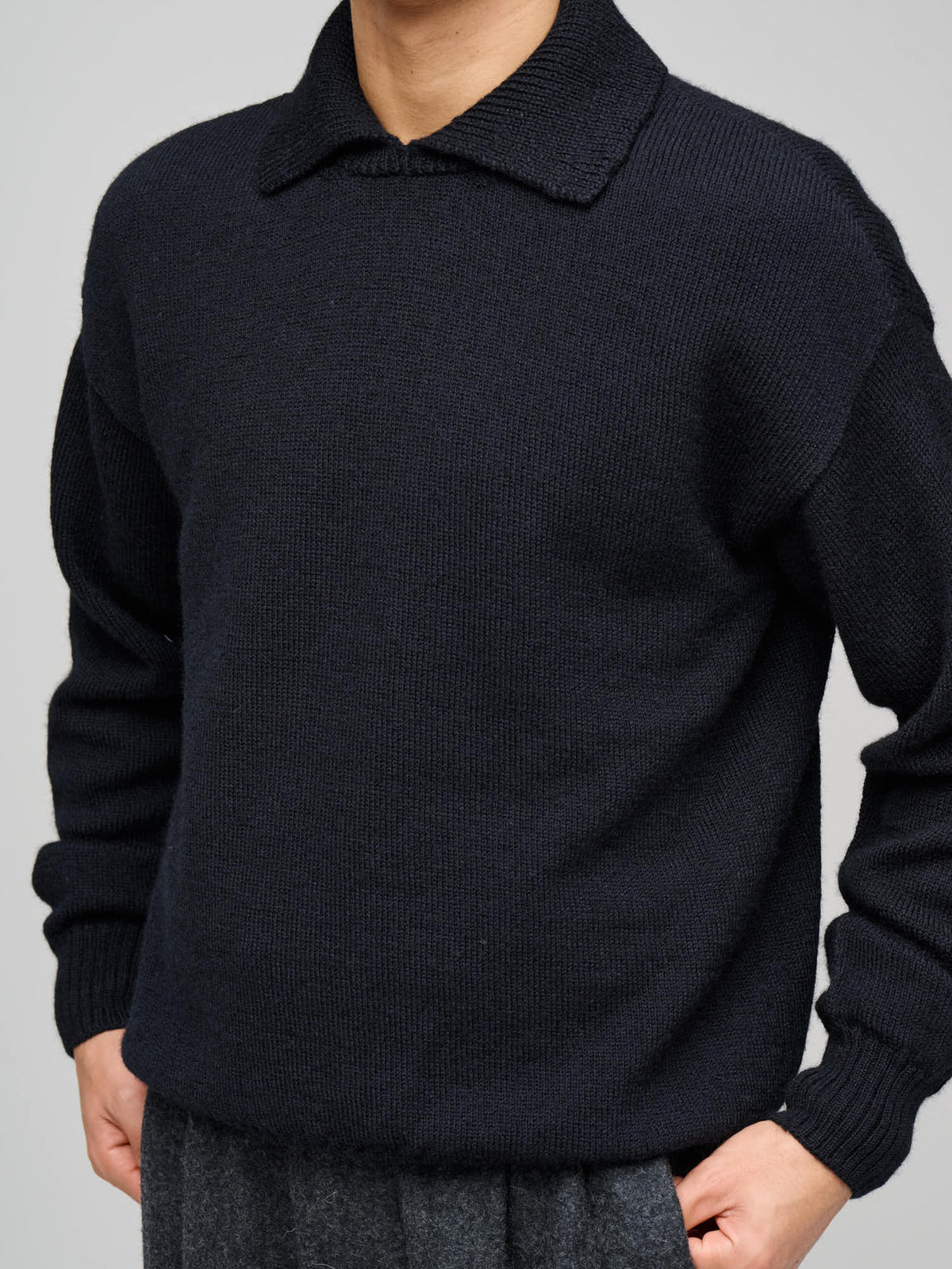 Chunky Collared Sweater Virgin Wool, Black