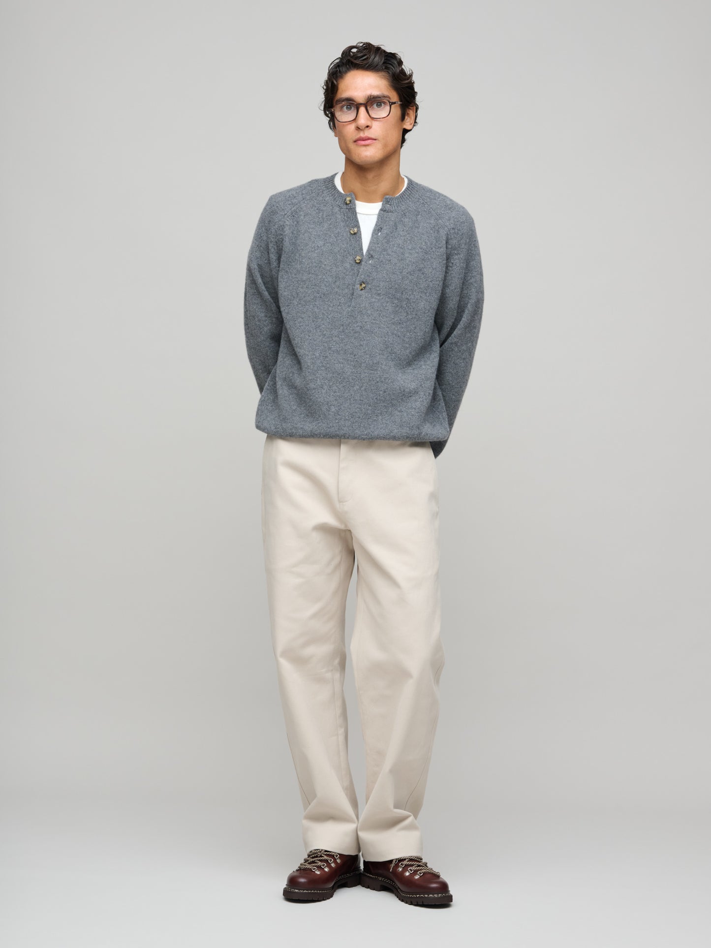 Easy Henley - Cashmere/Lambswool, Light Grey