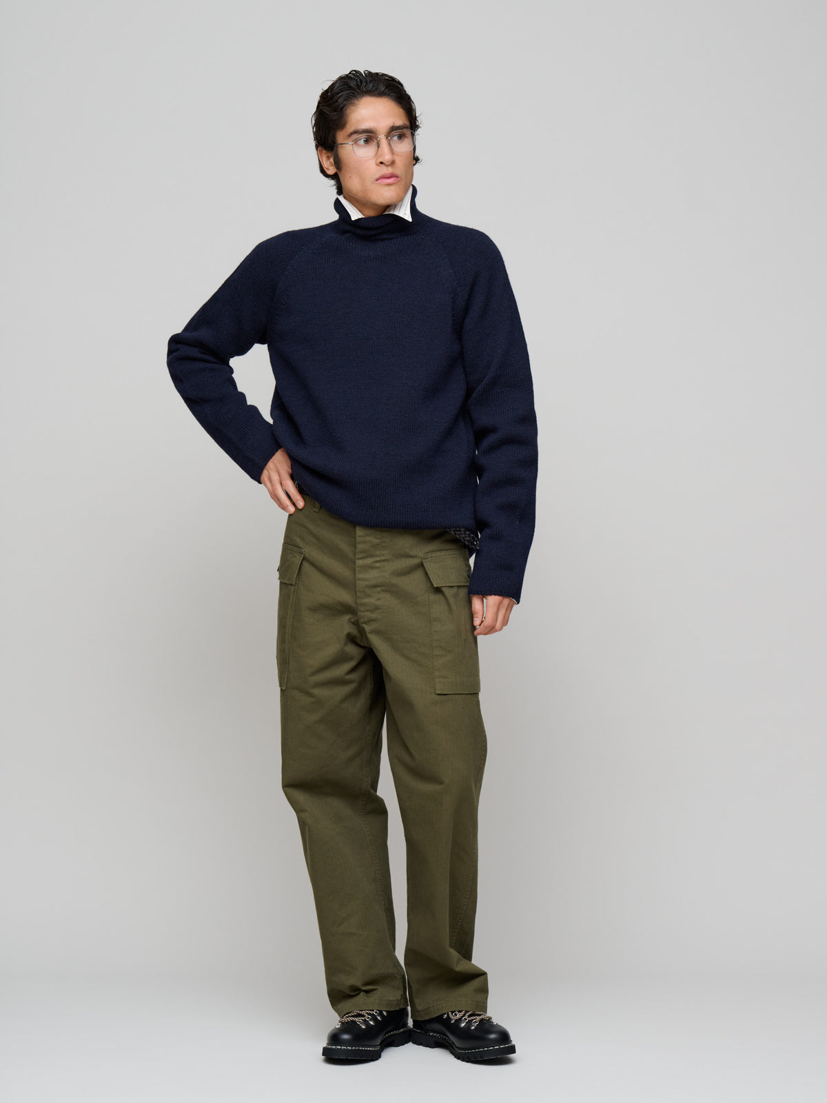 Rolled Edge Roll Neck Dry Merino, Dark Navy