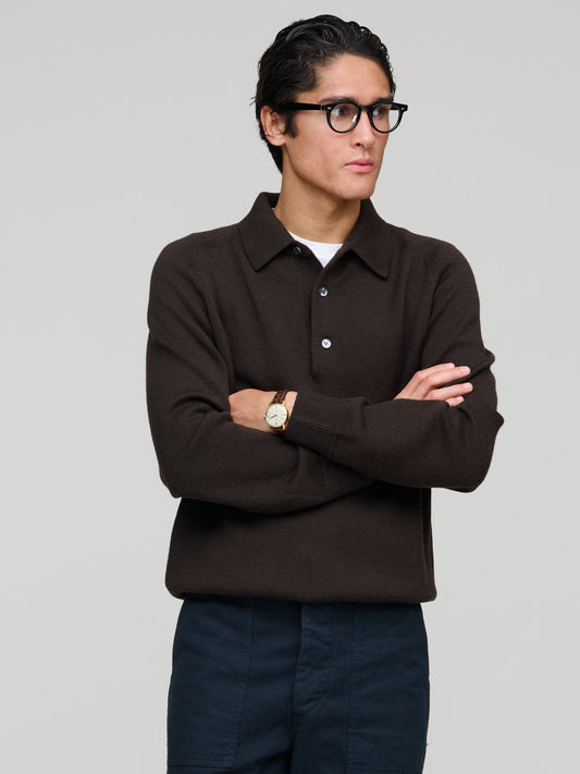 Merino Polo, Dark Brown