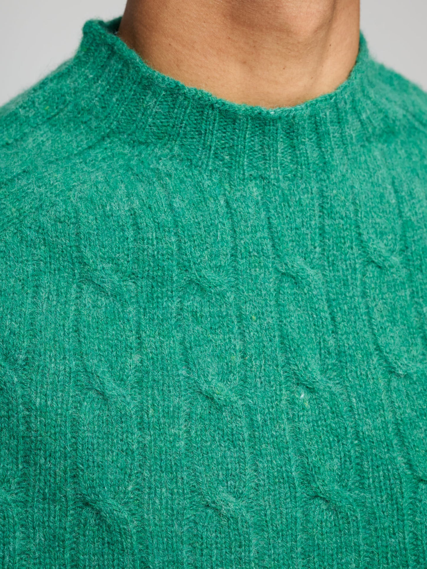 Brushed Shetland Cable Knit Crew Neck Jumper, Green