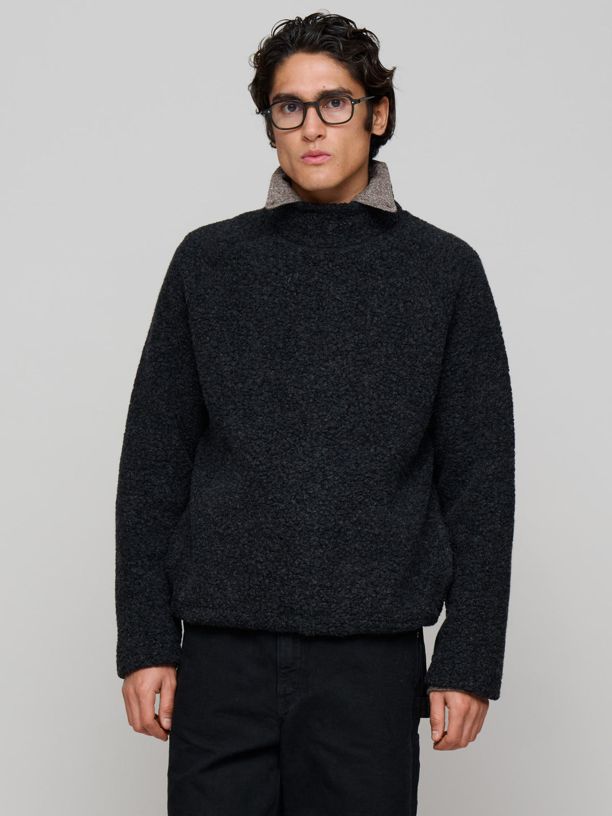 Mock Neck Fleece, Charcoal