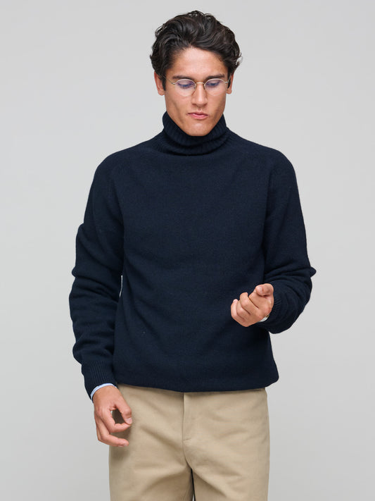 Roll Neck Sweater, Dark Navy Mouline