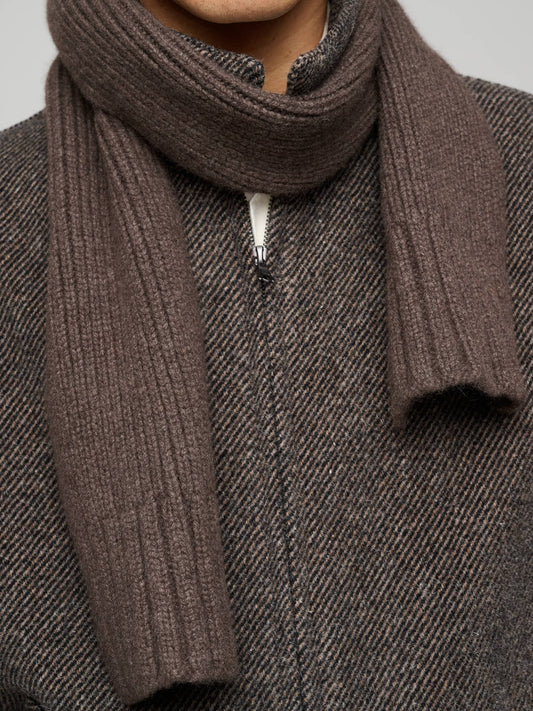 Narrow Ribbed Chain Scarf Cashmere, Bark