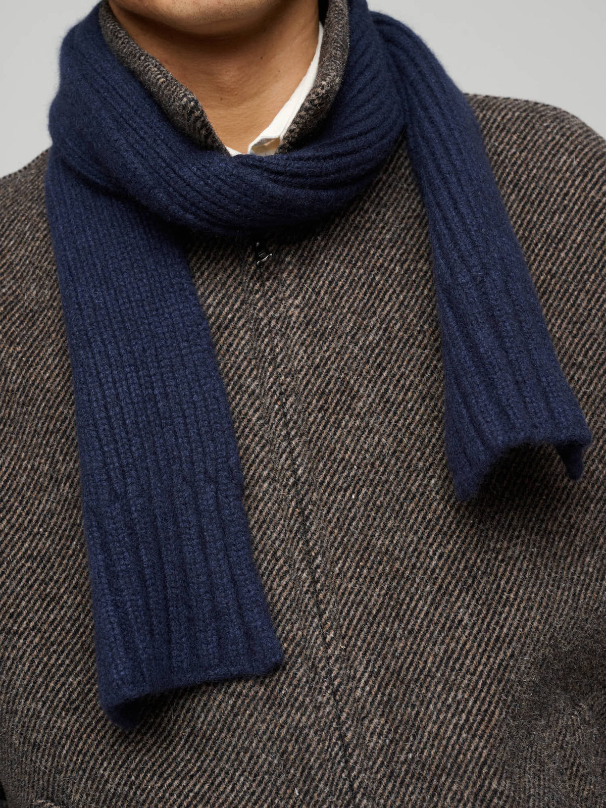 Narrow Ribbed Chain Scarf Cashmere, Dark Navy