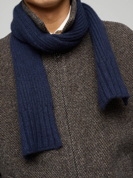 Narrow Ribbed Chain Scarf Cashmere, Dark Navy