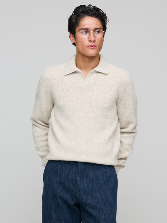 Knitted Long Sleeve Polo, Ecru