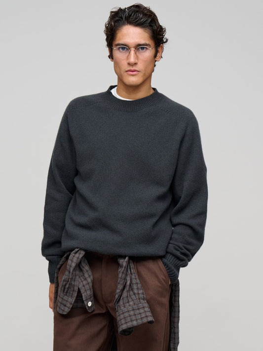 Seamless Crew Neck Jumper Merino Cashmere, Asphalt