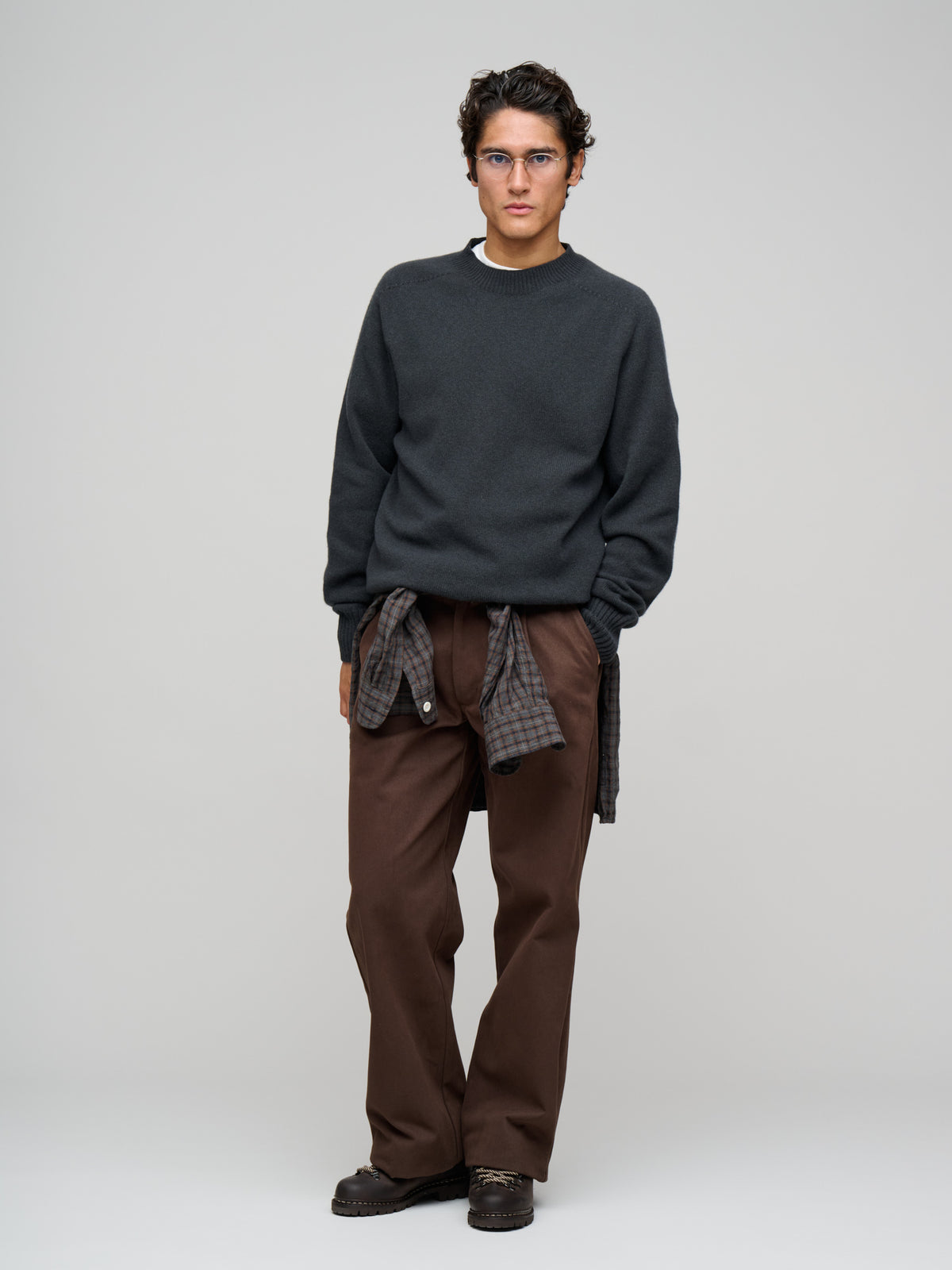 Seamless Crew Neck Jumper Merino Cashmere, Asphalt