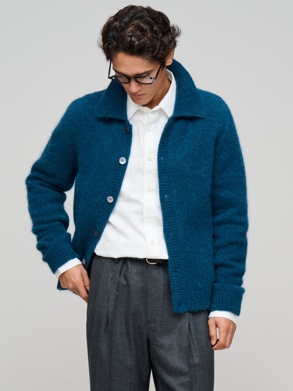 Alpaca Cardigan, Dark Petrol