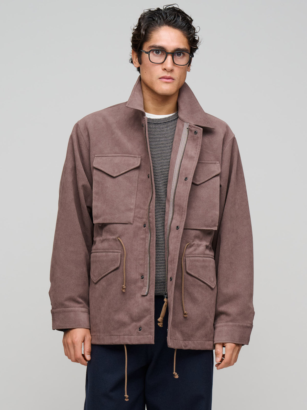 Synthetic Leather Field Jacket, Brown