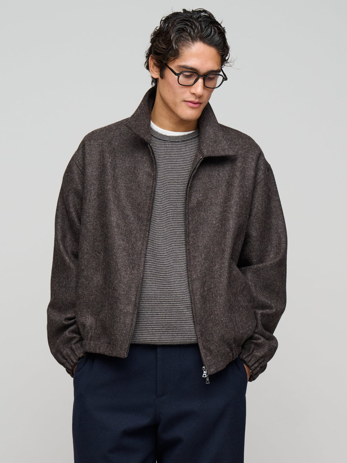 Driving Jacket Wool, Brown Melange
