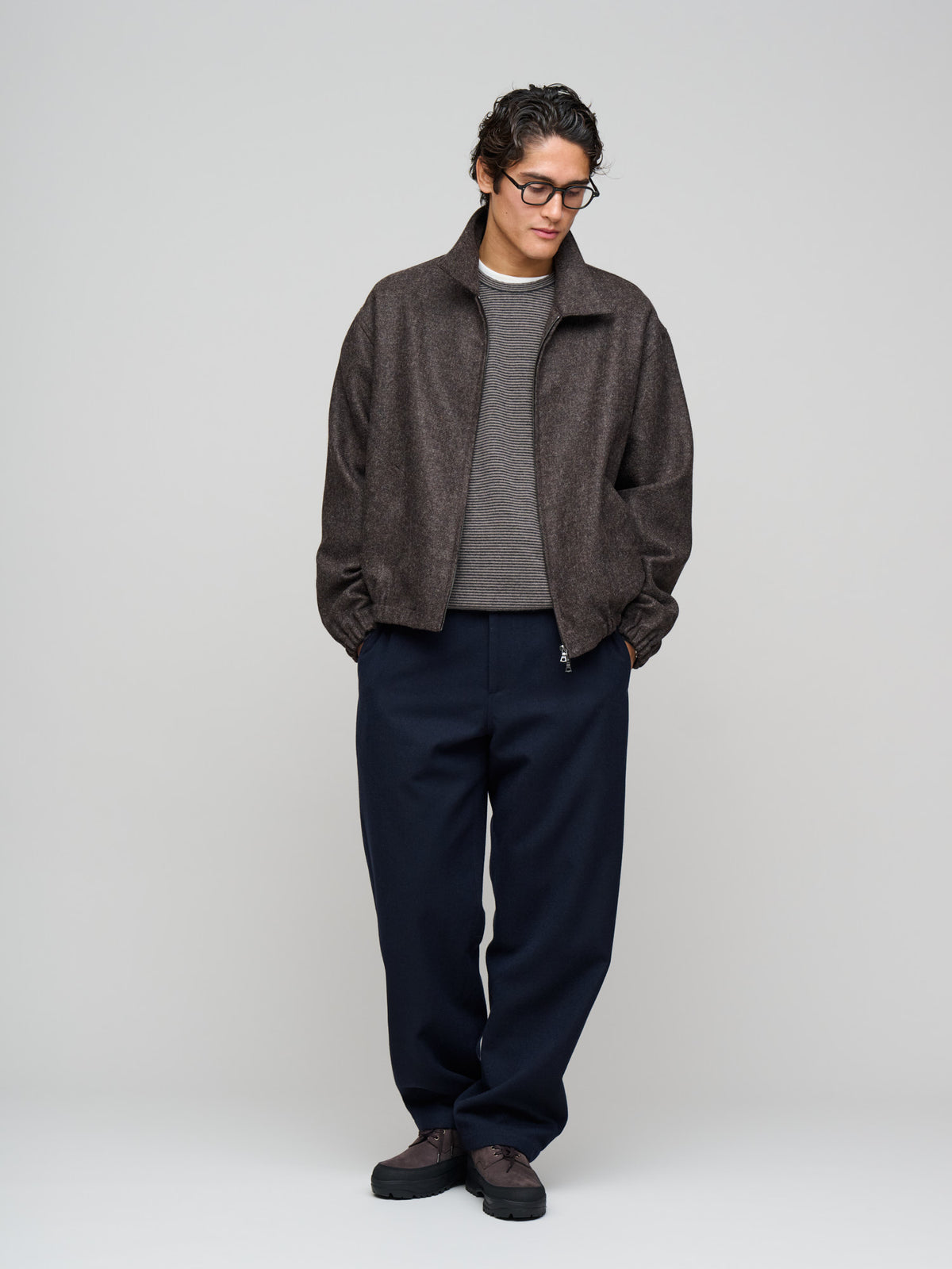 Driving Jacket Wool, Brown Melange