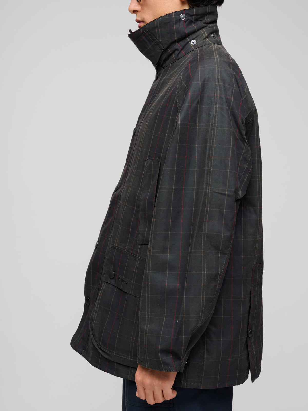 Tartan Oversized Bedale Wax Jacket, Olive