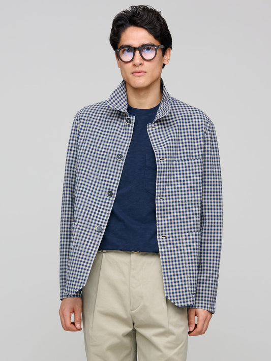 Visal Seersucker Overshirt, Navy Check