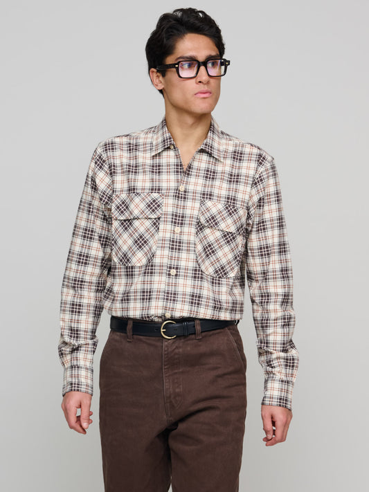 Checked LS Camp Collar Shirt, Brown/Beige