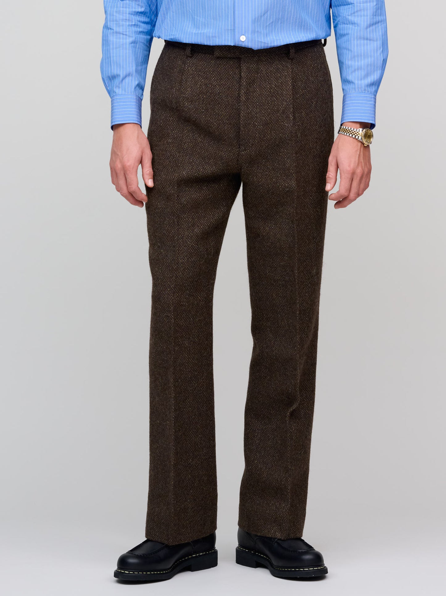 Lama Shetland Wool Tweed Slacks, Brown Tweed