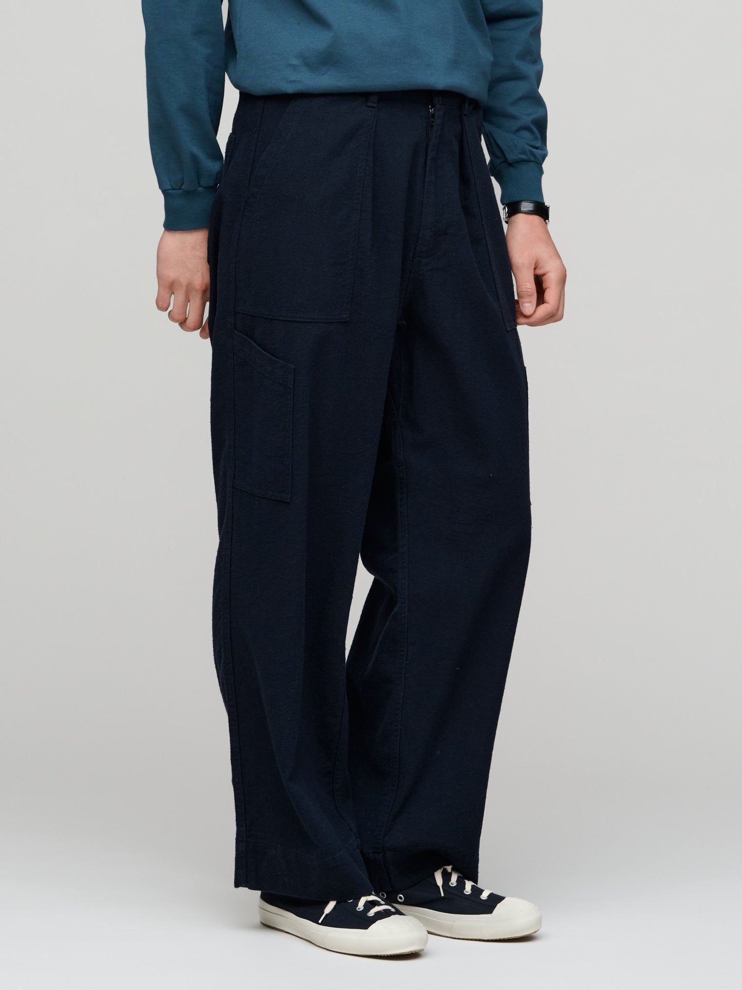 Silk Nep Cotton Twill Deck Pants, Navy