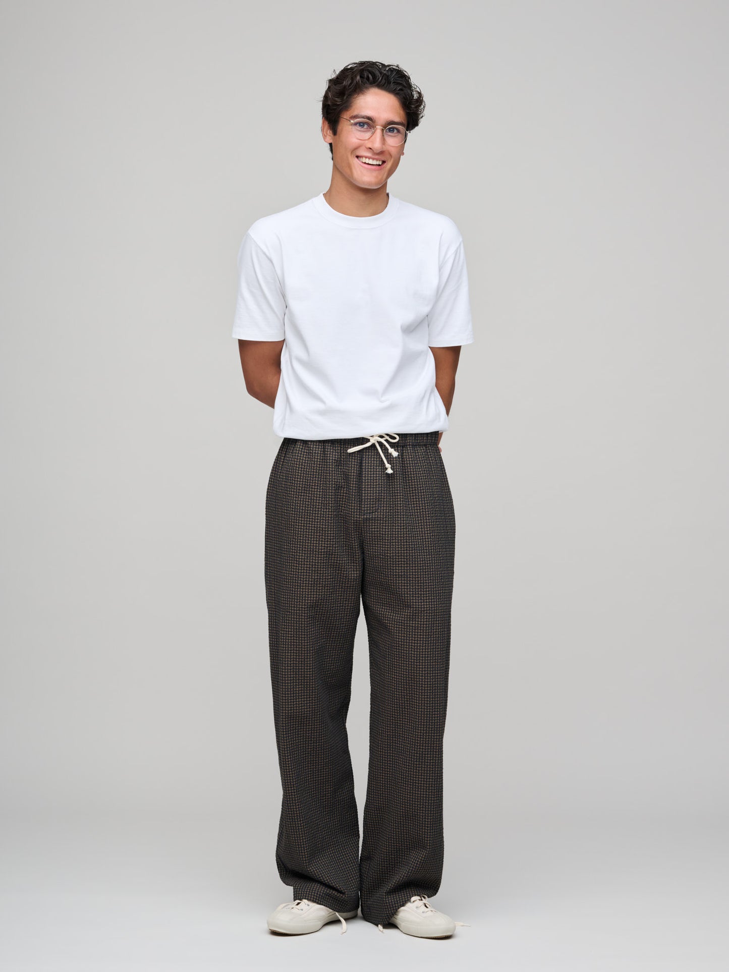 PJ Trouser, Seersucker Check, Navy/Khaki/Green