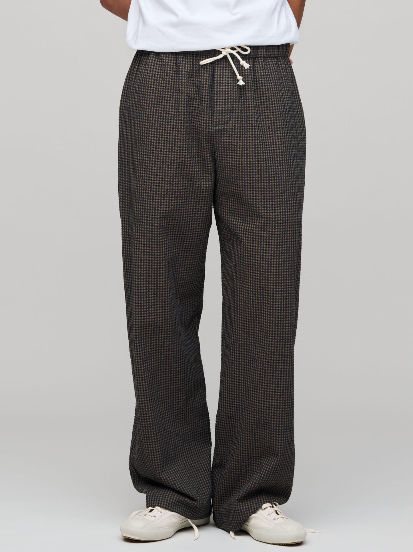 PJ Trouser, Seersucker Check, Navy/Khaki/Green