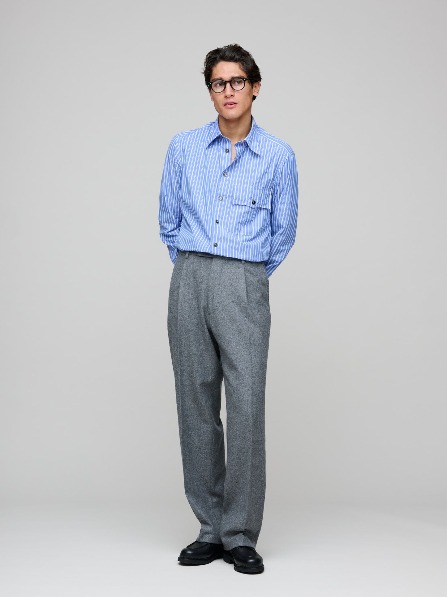 Brushed Flannel Pleat Wide Trouser, Grey