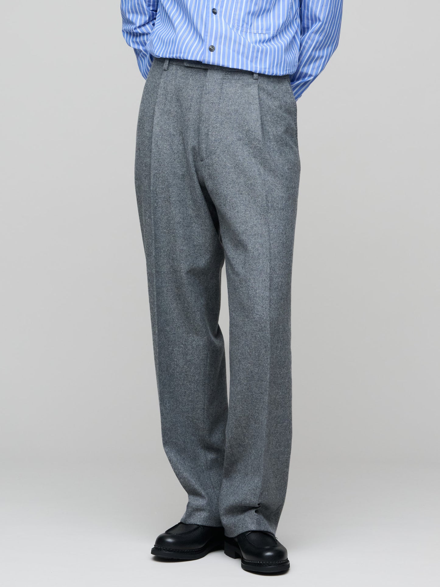 Brushed Flannel Pleat Wide Trouser, Grey