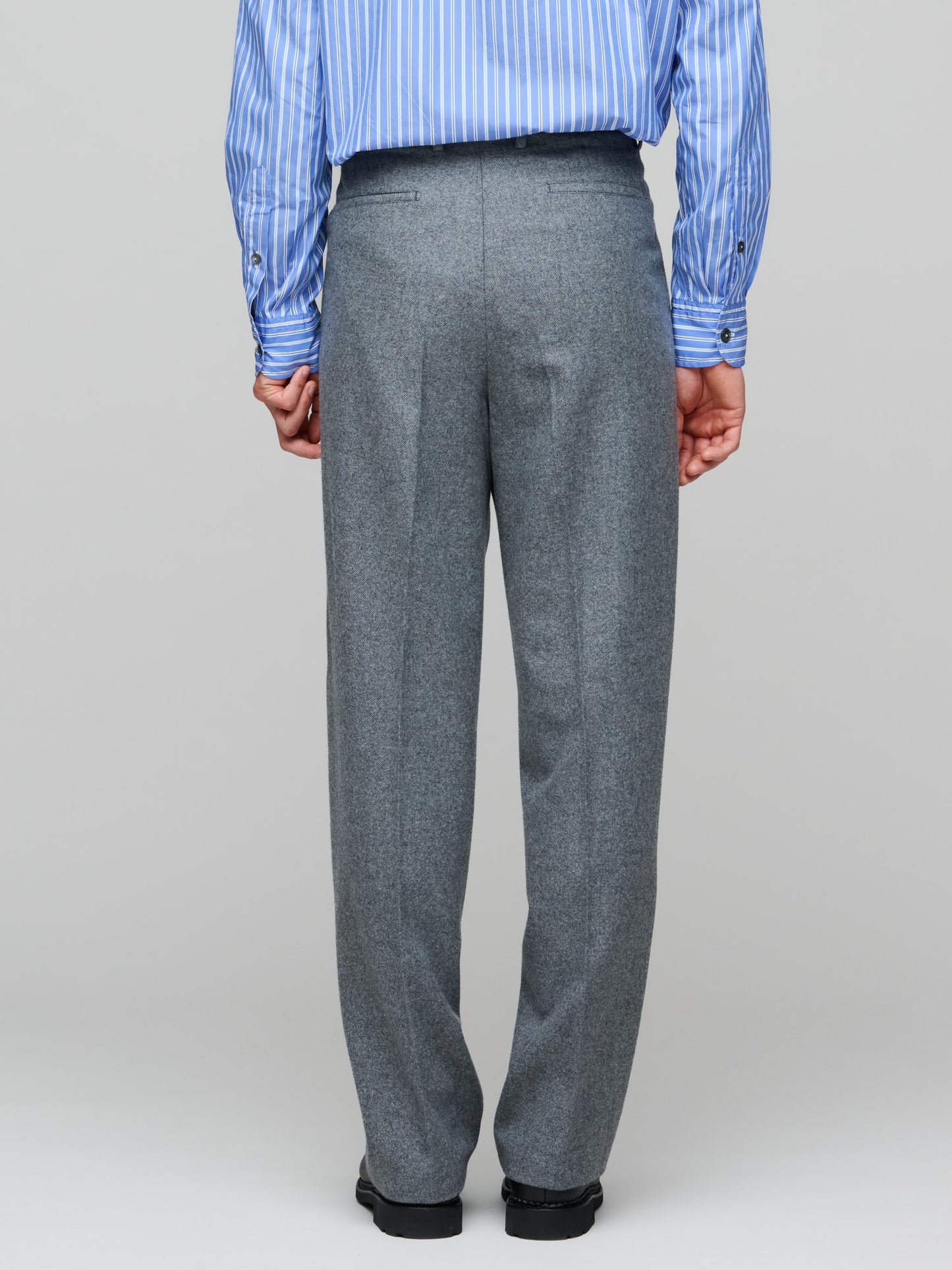 Brushed Flannel Pleat Wide Trouser, Grey