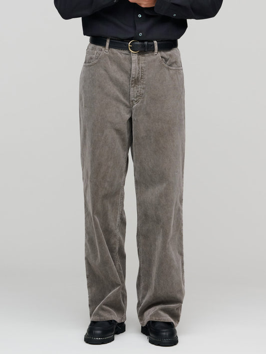 Pigment Dyed Finx Corduroy Wide 5P Pants, Olive Brown