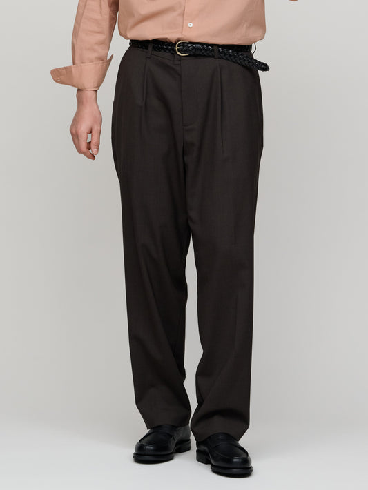 One Pleat Trouser Wool, Dark Brown