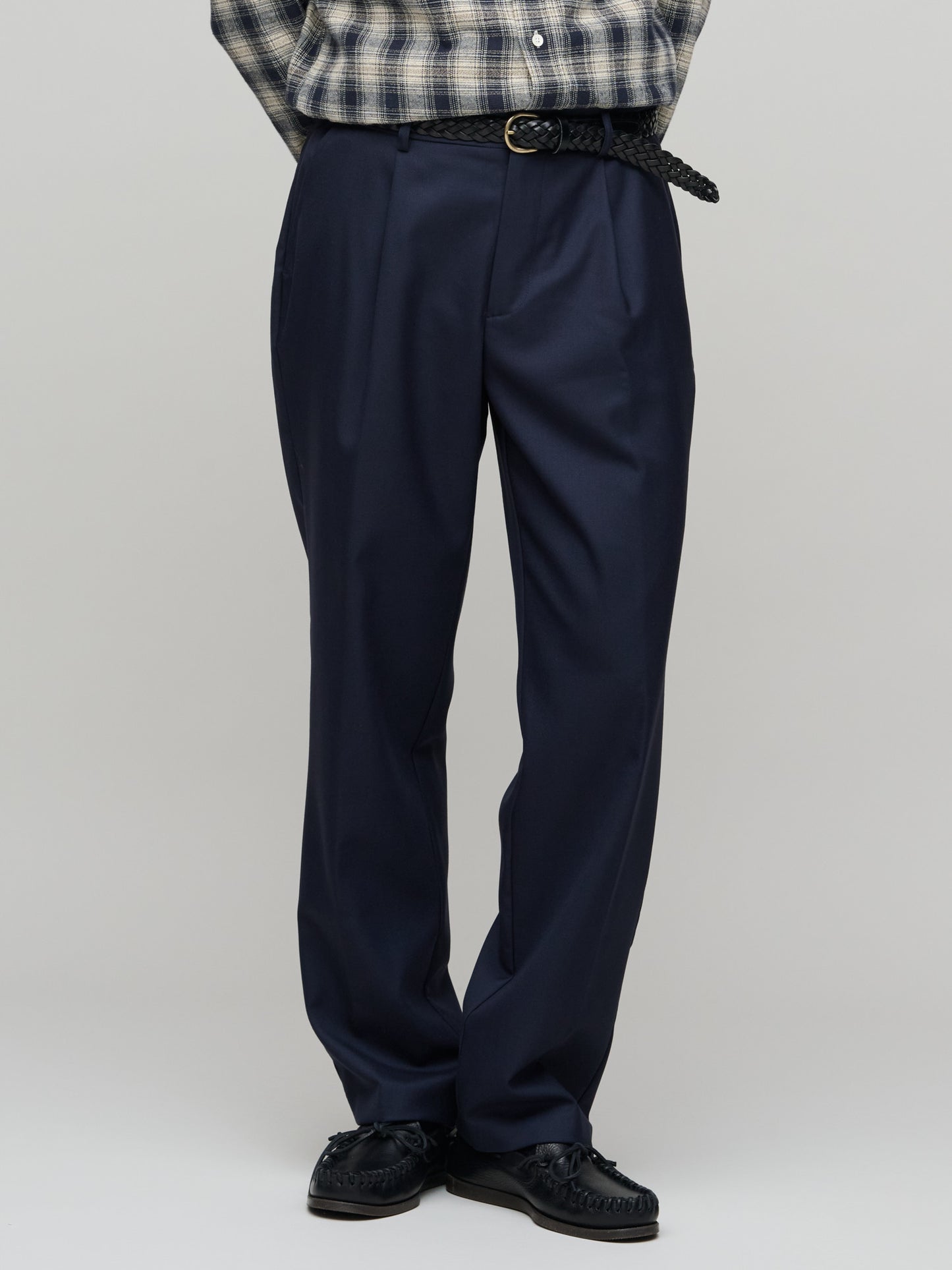 One Pleat Trouser Super 130's Wool, Dark Navy