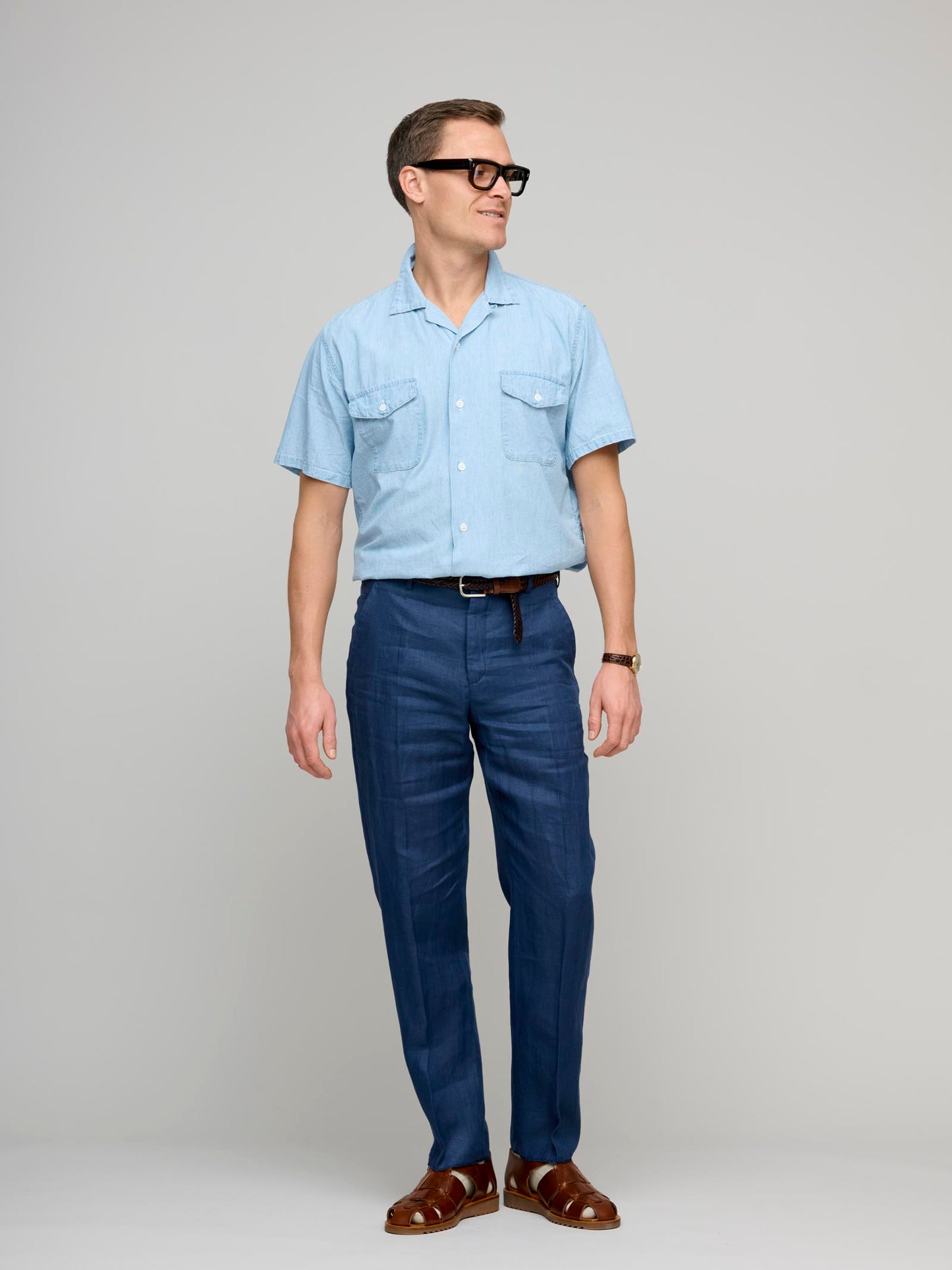 Wide Model 8 Linen Trousers, Blue