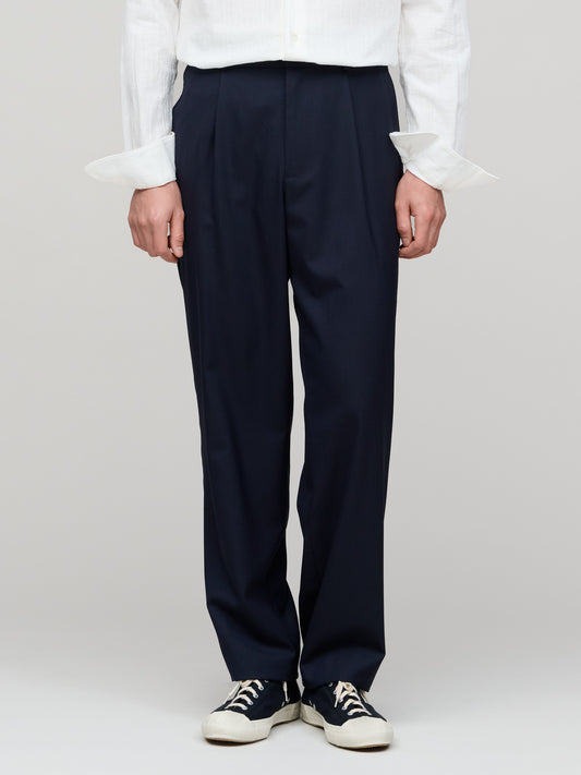 One Pleat Trouser Wool, Blue