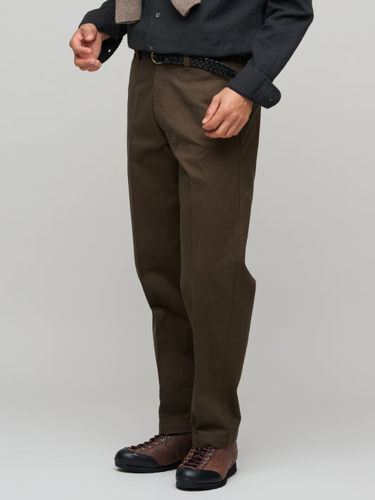 Peached Cotton Flat Front Chino, Brown