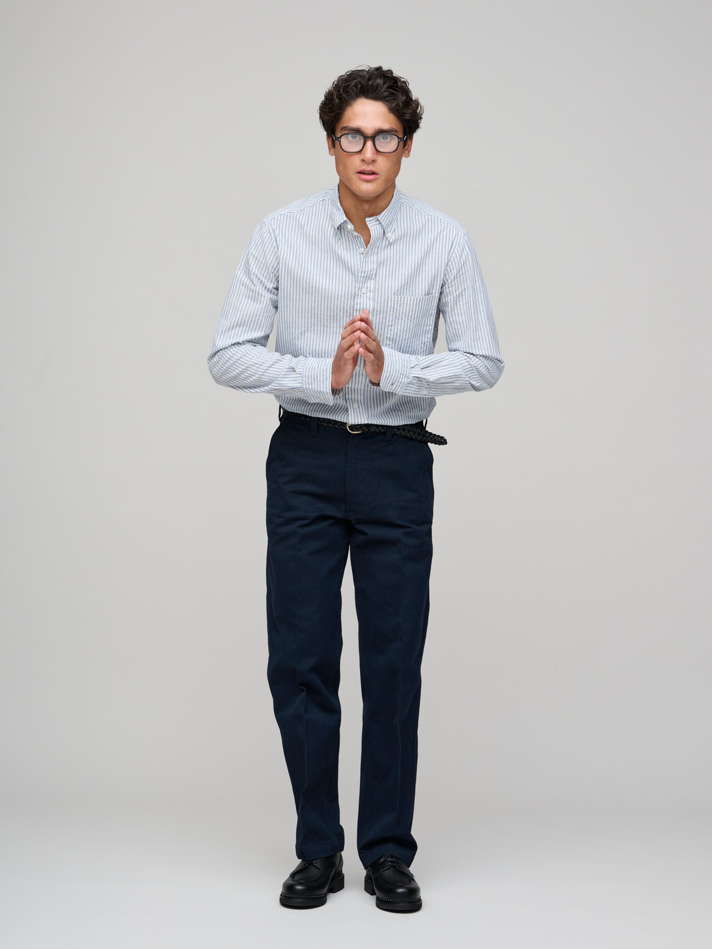 Peached Cotton Flat Front Chino, Dark Navy