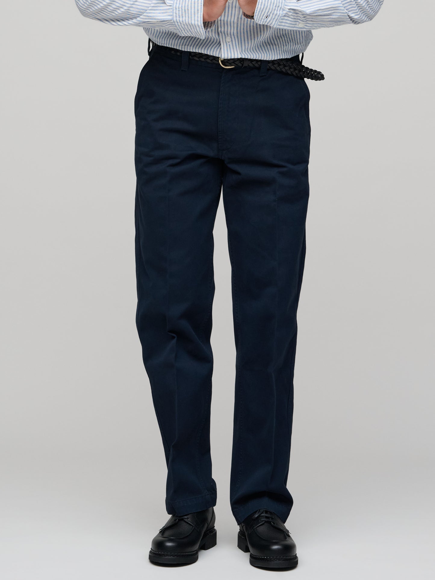 Peached Cotton Flat Front Chino, Dark Navy