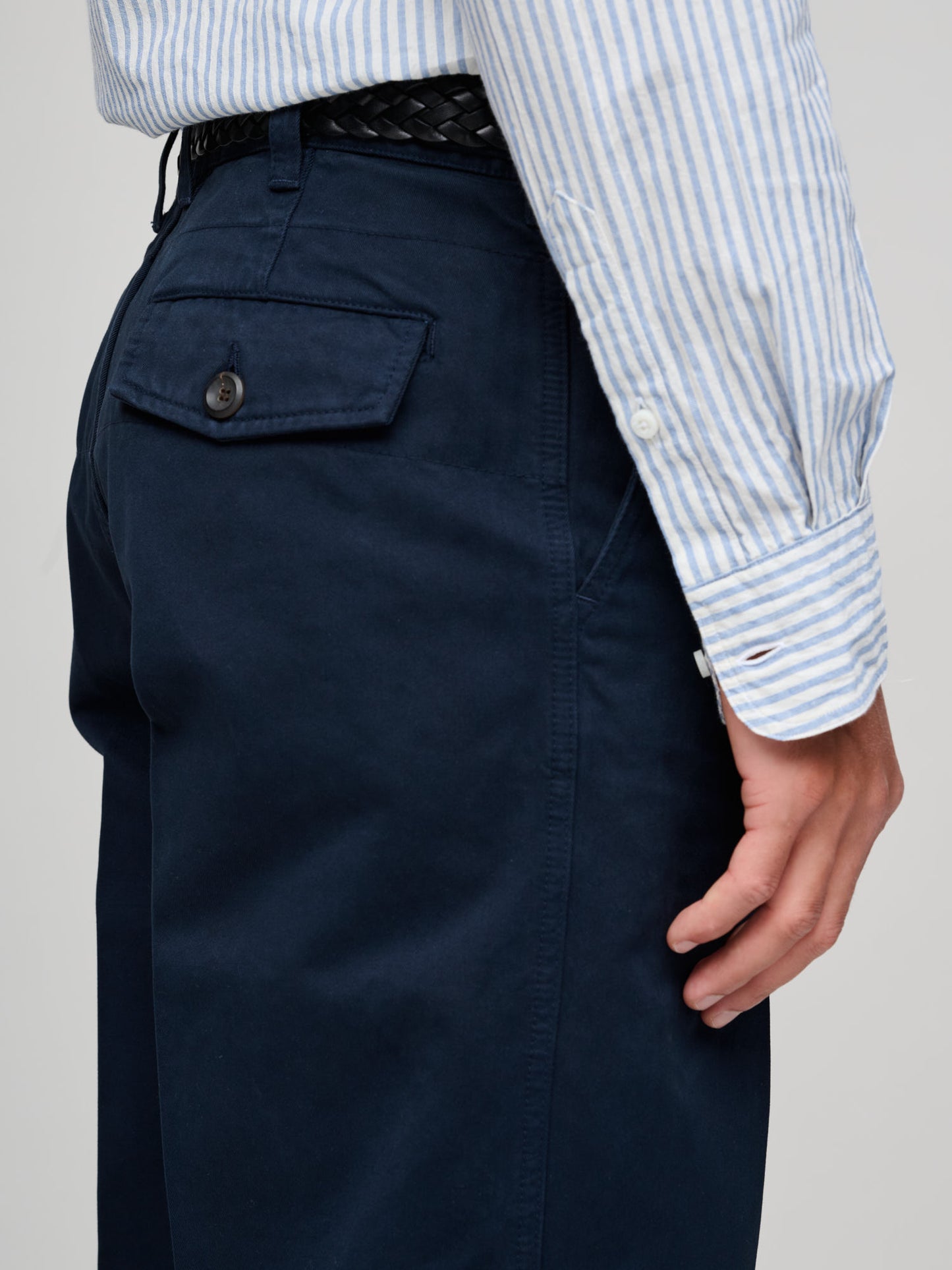 Peached Cotton Flat Front Chino, Dark Navy