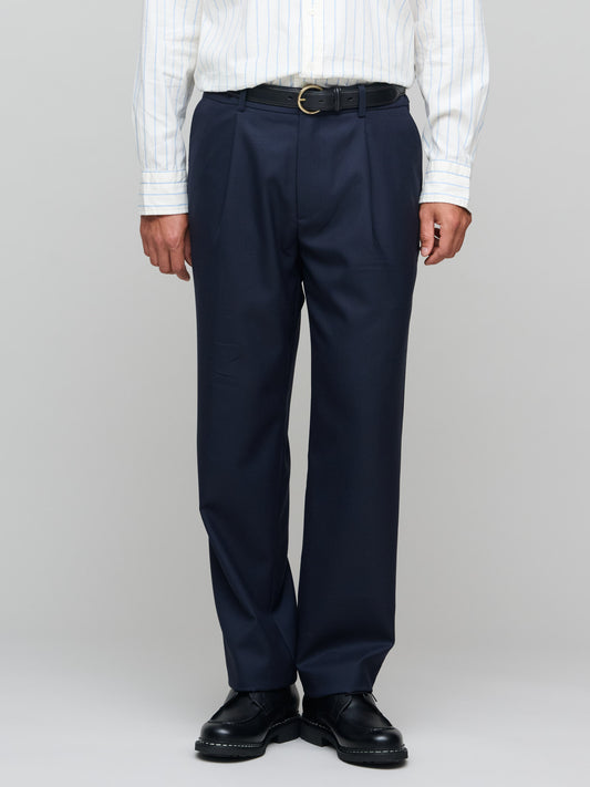 One Pleat Trouser Wool, Dark Navy