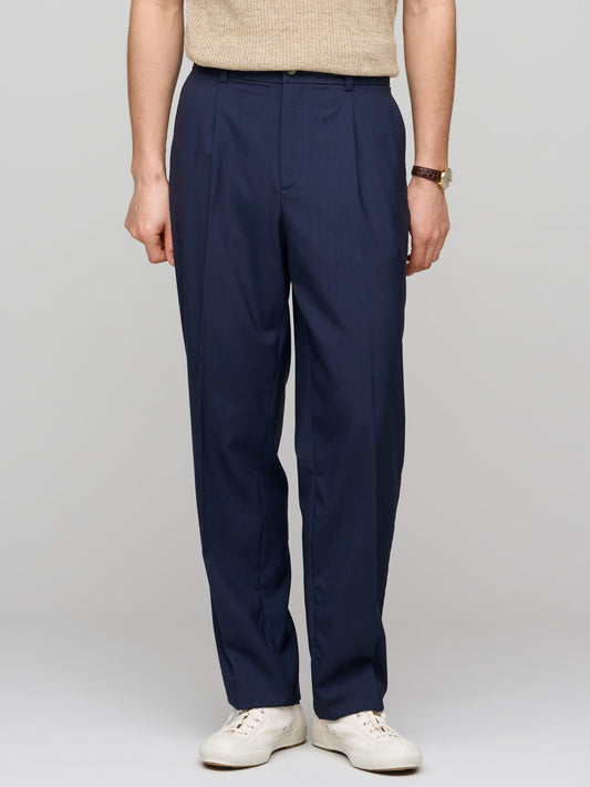 One Pleat Trouser Cold Wool, Navy