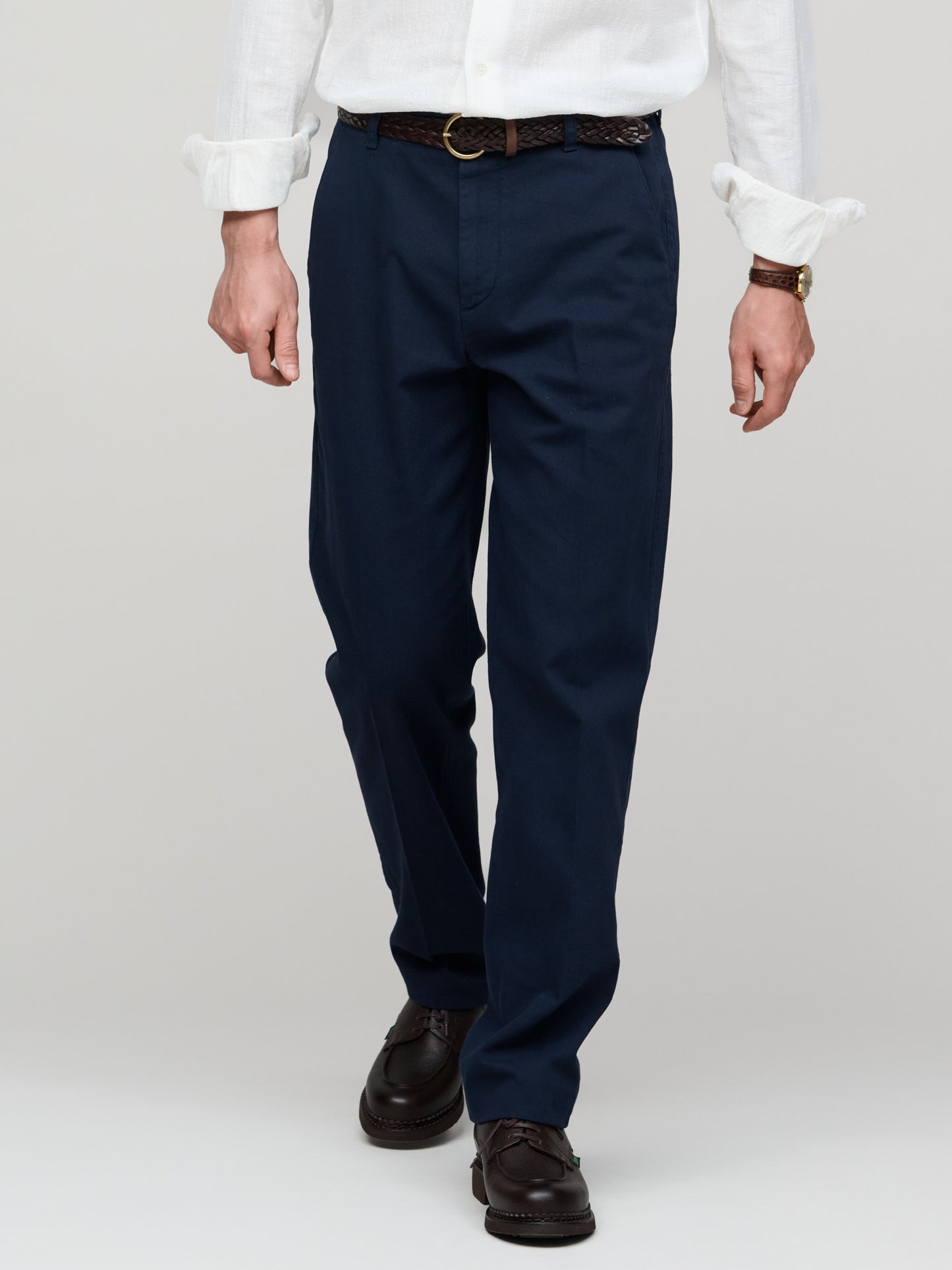 Woven Piqué Cotton Trouser, Navy