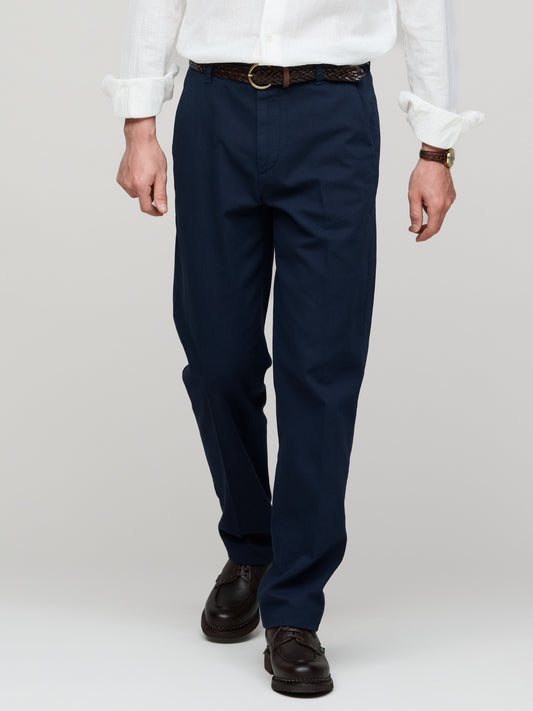 Woven Piqué Cotton Trouser, Navy
