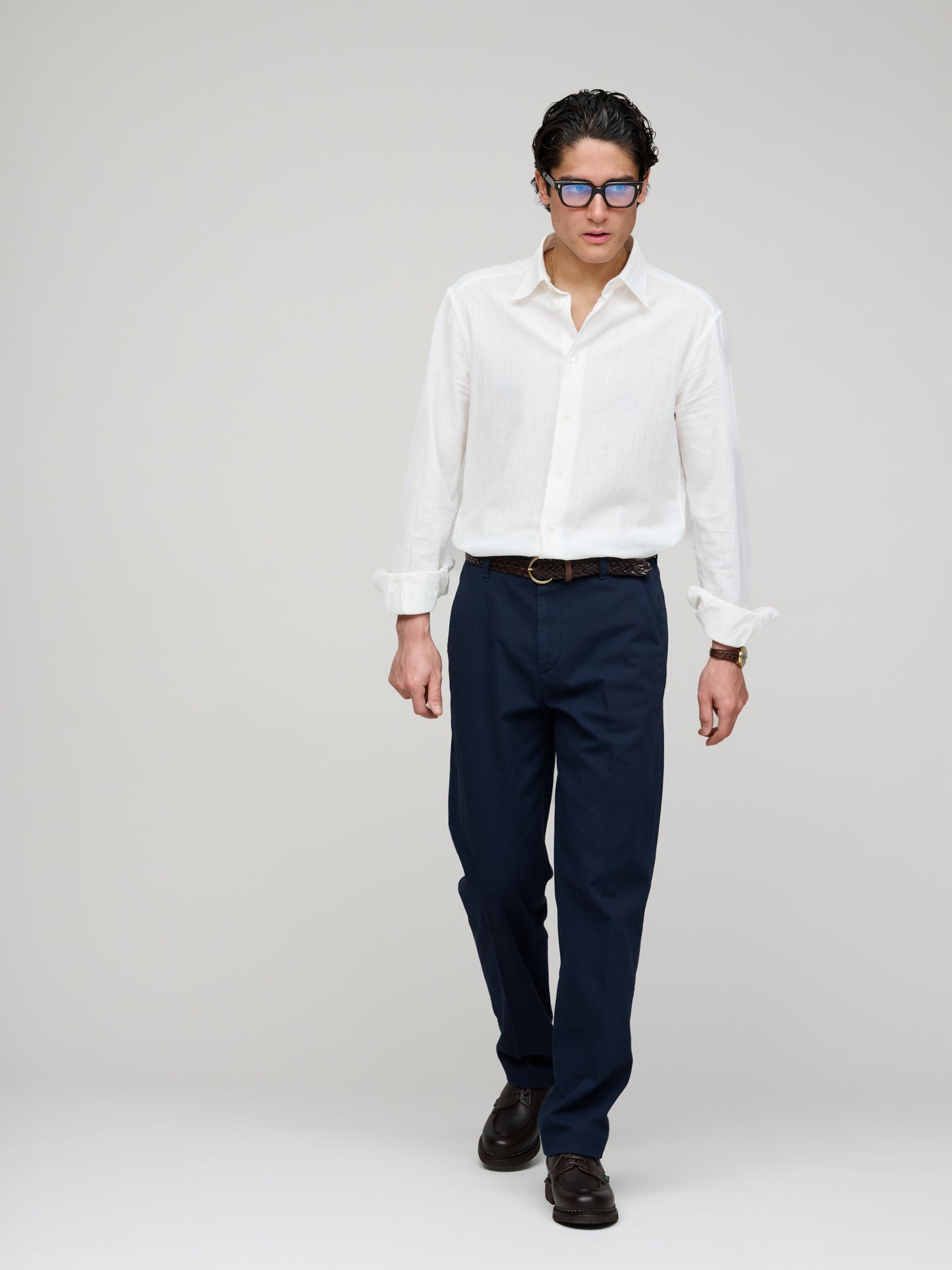 Woven Piqué Cotton Trouser, Navy