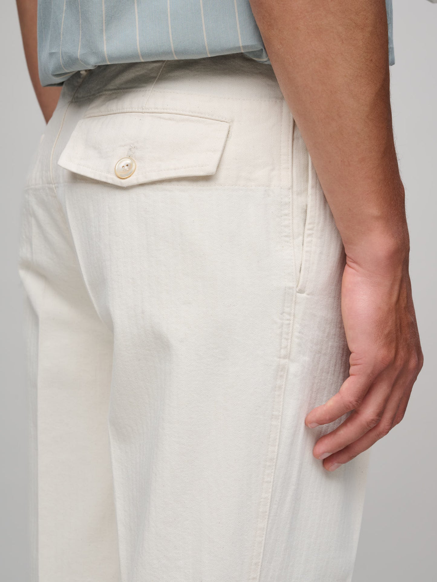 Herringbone Twill Cotton Games Trouser, Ecru