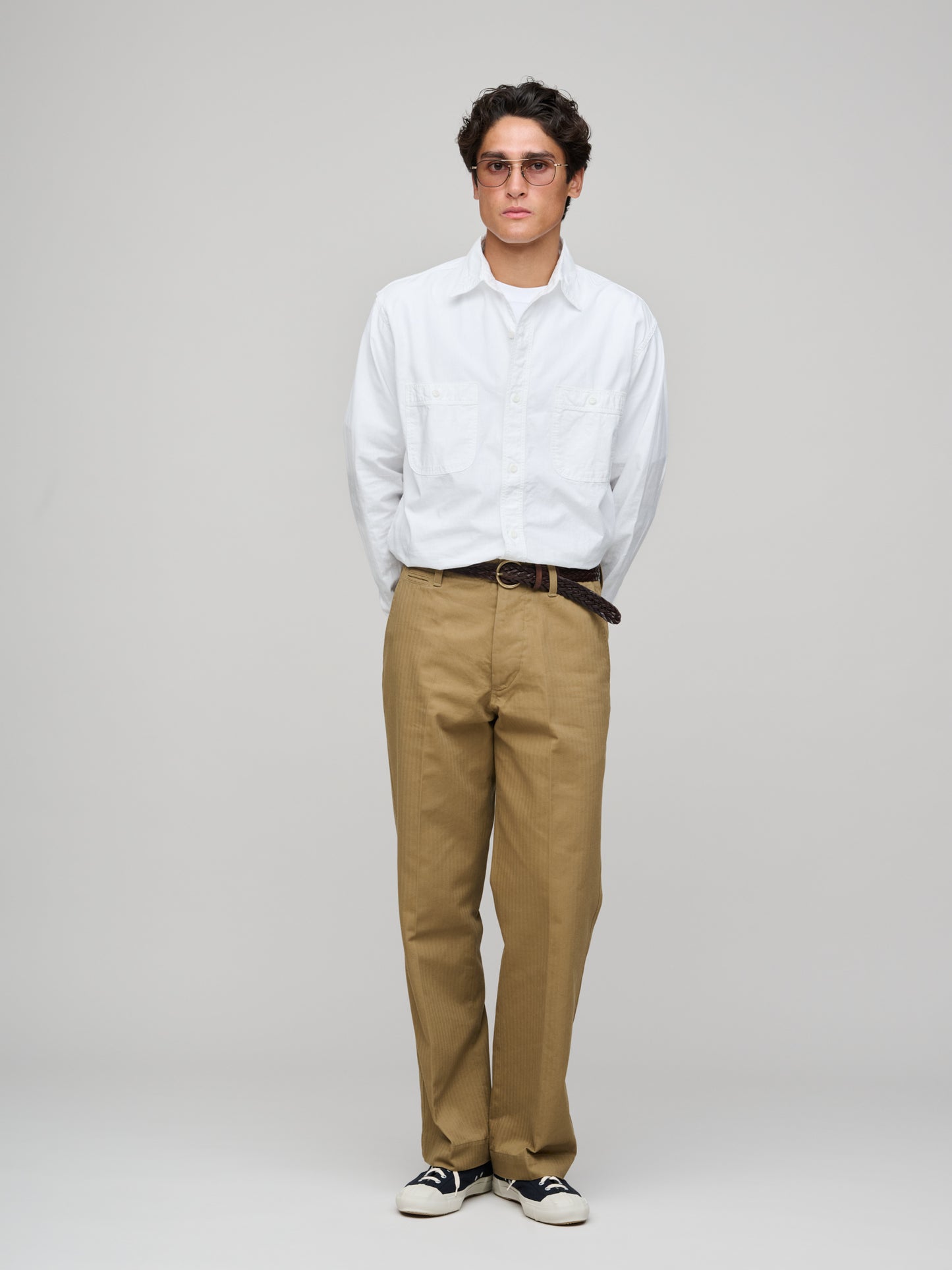 Herringbone Wide Leg Chino, Khaki
