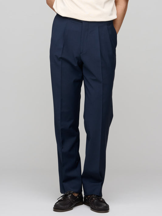 Pleat Wool Trouser, Navy