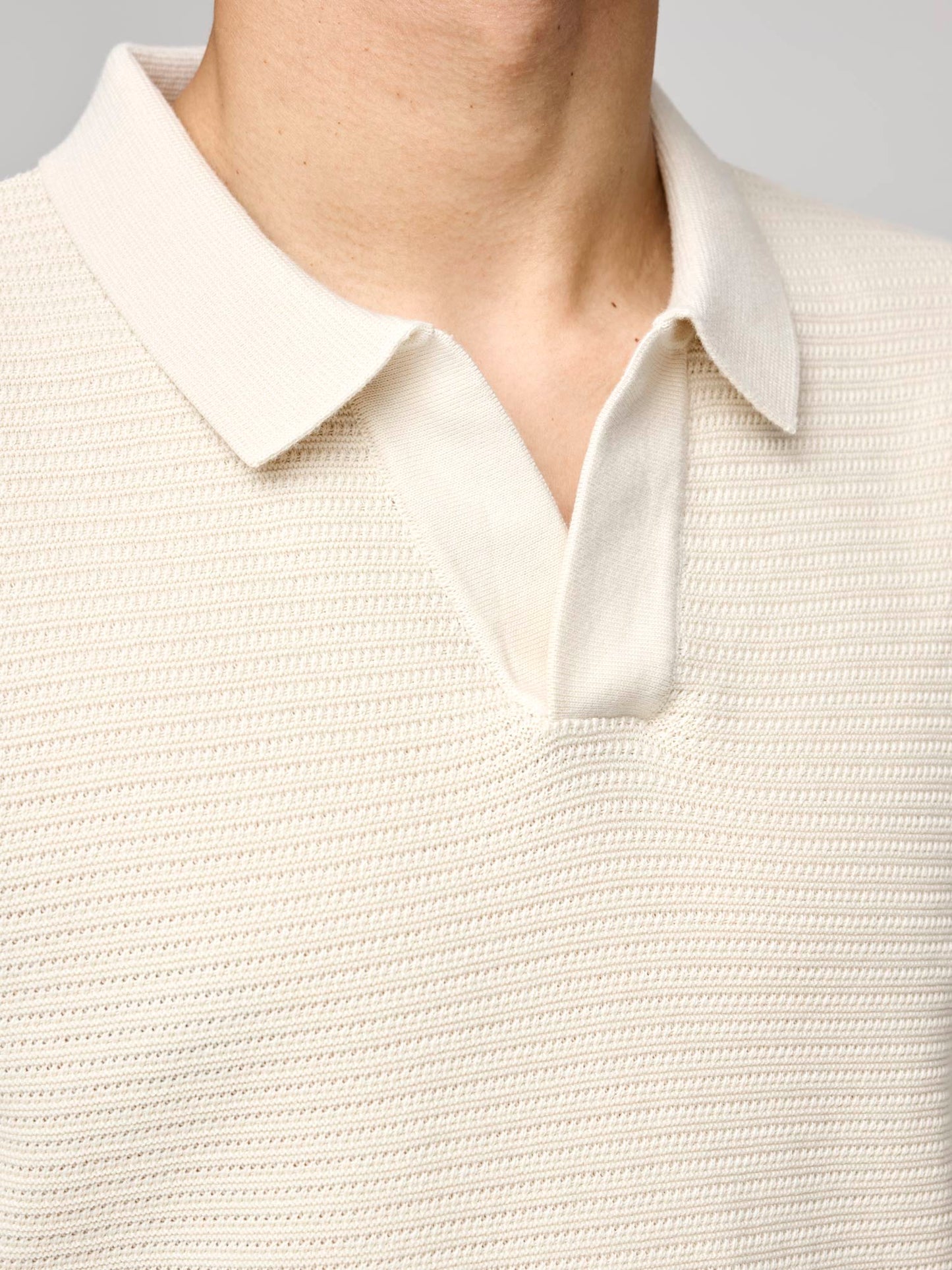 Open Textured Polo Shirt, Ecru