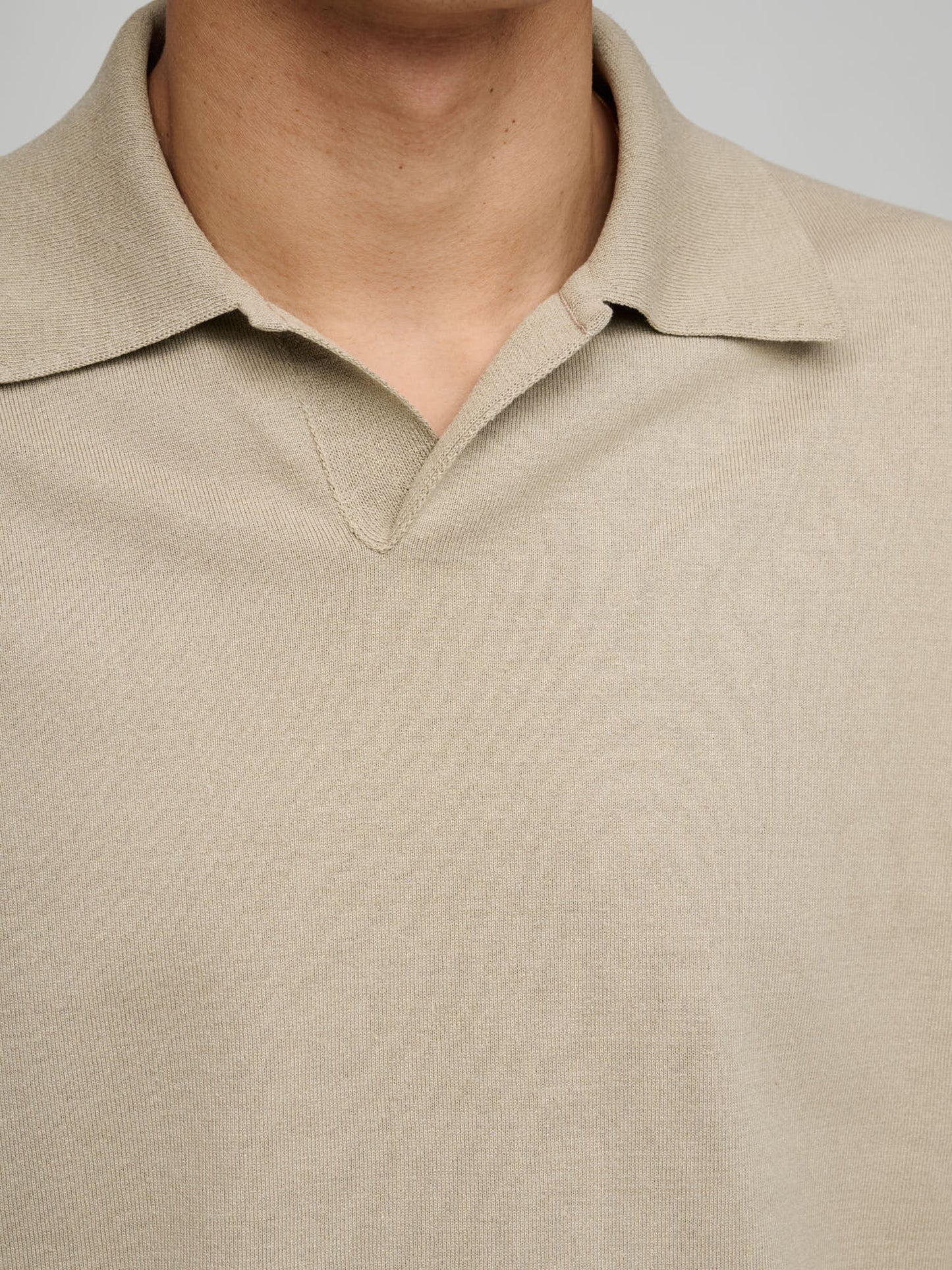 Tussah Silk Knit Skipper Polo, Khaki Beige