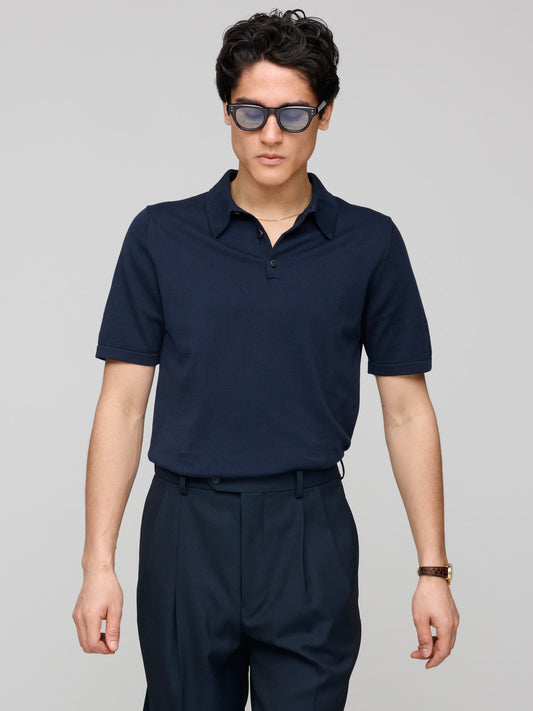 Sea Island Cotton Polo Shirt, Light Navy