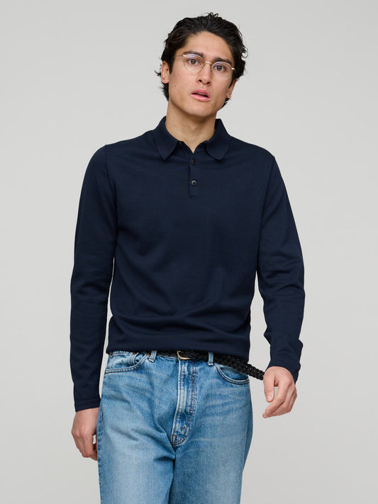 LS Sea Island Polo Shirt, Light Navy