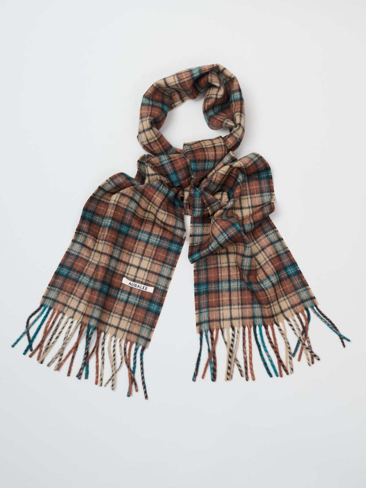 Cashmere Check Long Stole, Red Brown Check